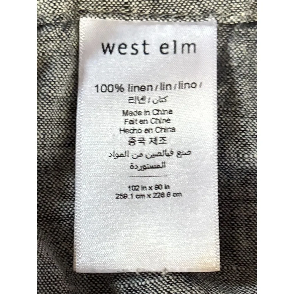 WEST ELM Blue Gray 100% Linen Queen Flat Top Sheet Size 102 x 90
